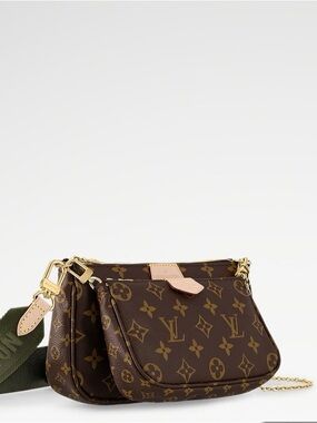 Excellent Condition Louis Vuitton Brown Monogram Multi Pochette with Khaki Strap